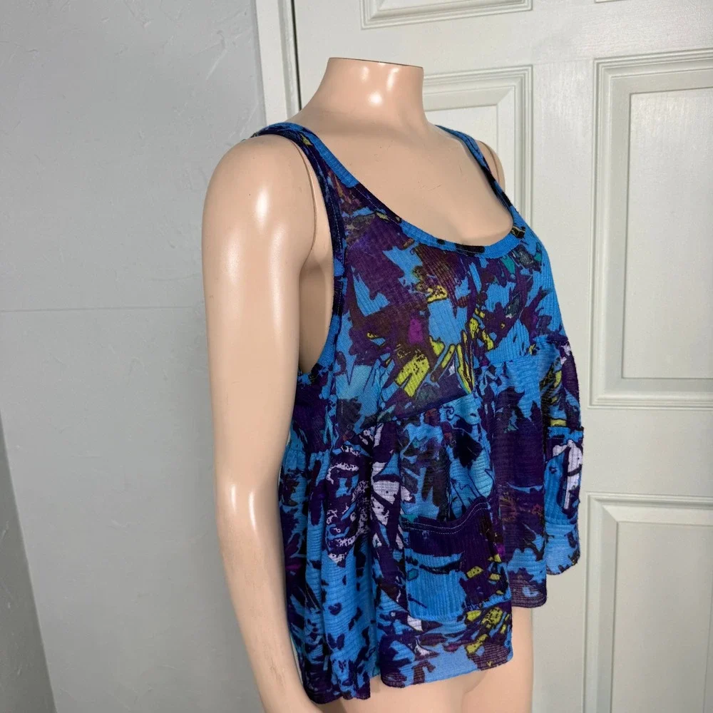 Vintage Y2K Free People Shirt XS Cotton Tank Top Babydoll Ribbed Scoop neck N20